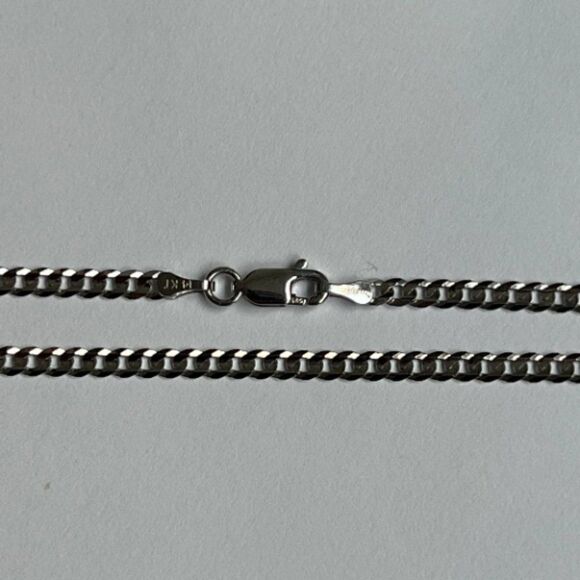 14k Solid White Gold Curb Concave Cuban Chain Necklace | 3.5 mm | Real Gold 22" - Picture 7 of 7
